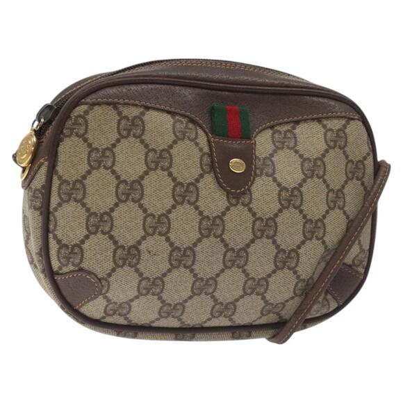 GUCCI GG Supreme Web Sherry Line Bag Pvc Beige Gold 156 02 066 - Picture 1 of 16